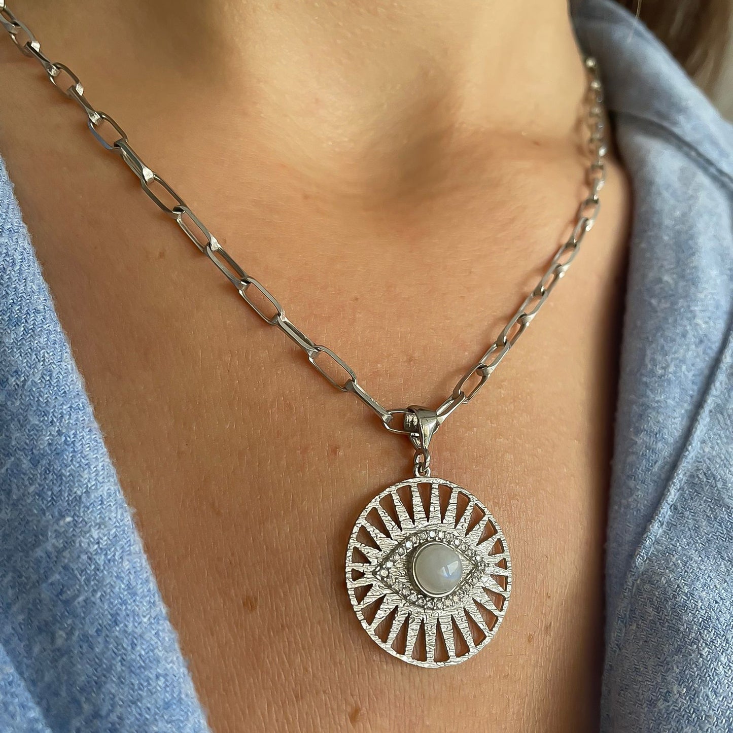 Zon met Oog Medaillon - Link Chain Ketting
