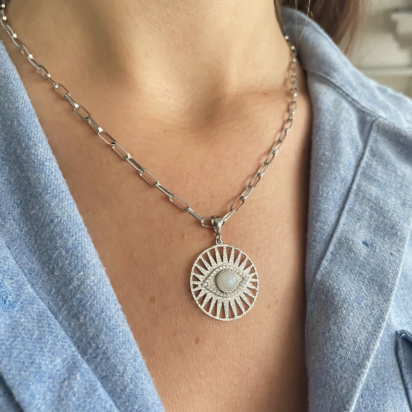 Zon met Oog Medaillon - Link Chain Ketting