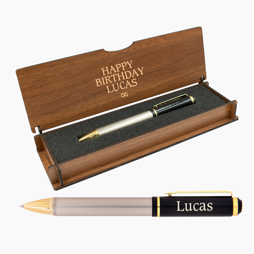 Personalisiertes Stiftset – Schreibset mit gravierter Holzbox BLP2118