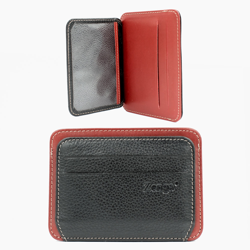 Schwarze und rote Lederbrieftasche 023-51