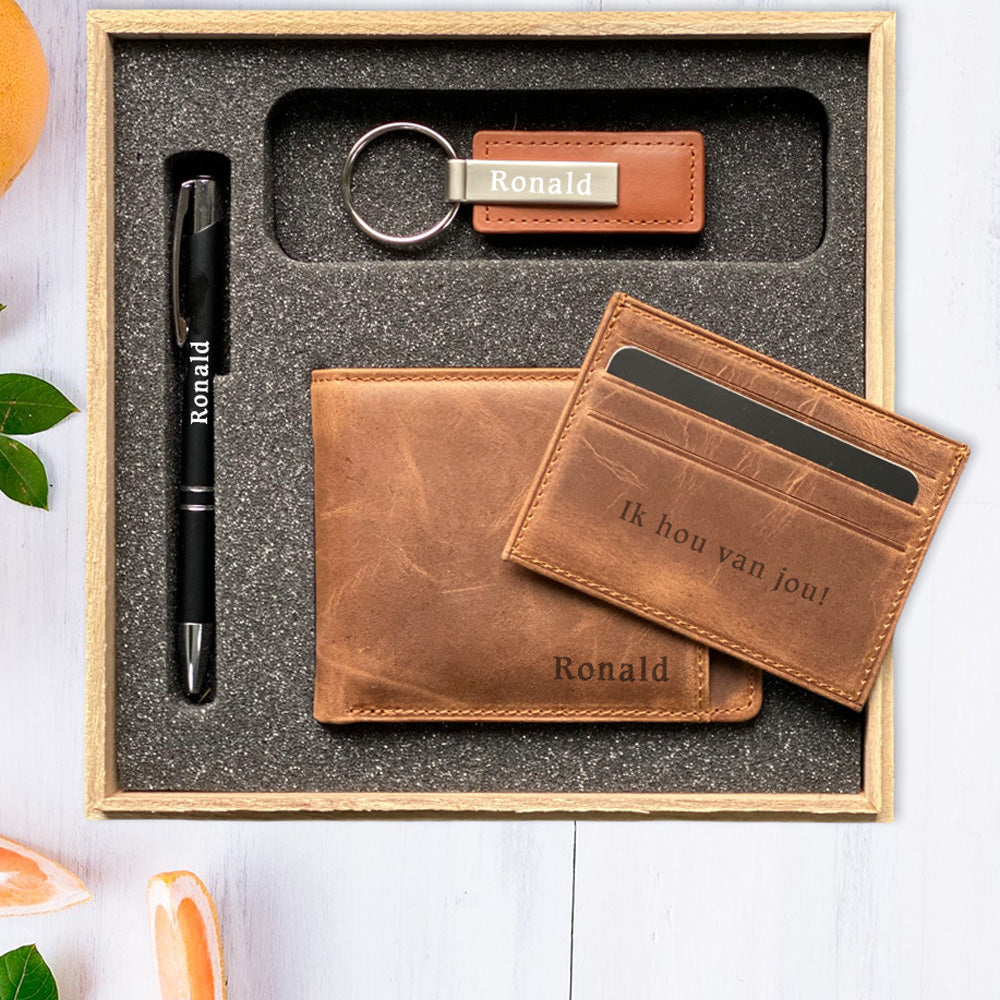 Gepersonaliseerde Geschenkset - Pen - Portemonnee - Sleutelhanger - Gift Set 1