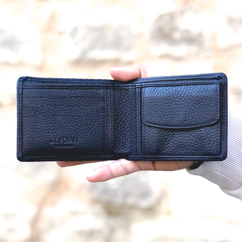 Blaue Lederbrieftasche mit Kartenetui mit Gravur BLW1320-L