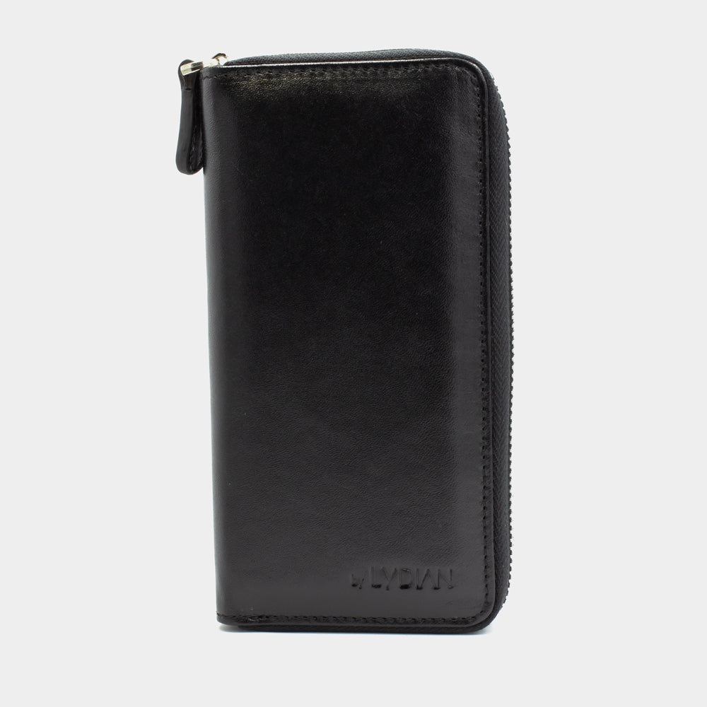 Smartphone-Geldbörse aus schwarzem Leder mit 16 Fächern BLW3016-S