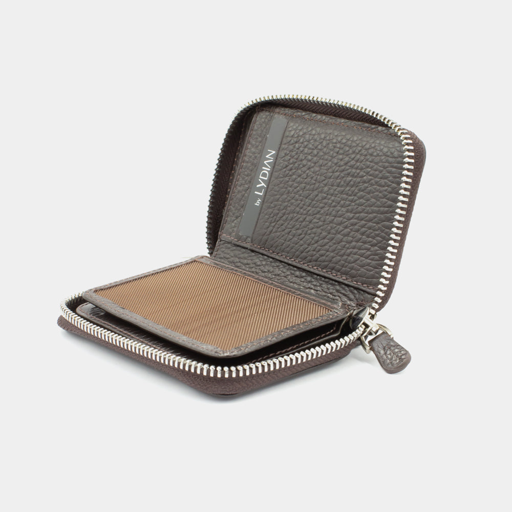 Braune Lederbrieftasche mit Reißverschluss BLW796-K