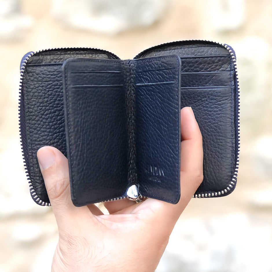 Dunkelblaue Lederbrieftasche mit Reißverschluss BLW796-L