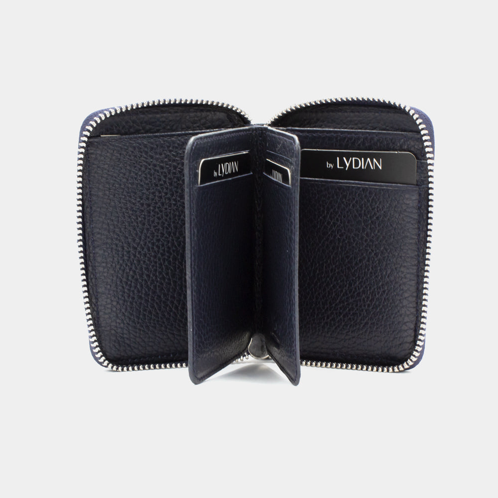 Dunkelblaue Lederbrieftasche mit Reißverschluss BLW796-L