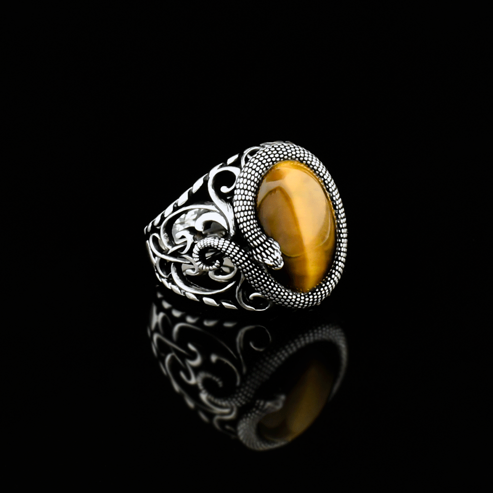 Schlangenring - 925er Sterlingsilber mit Tigerauge