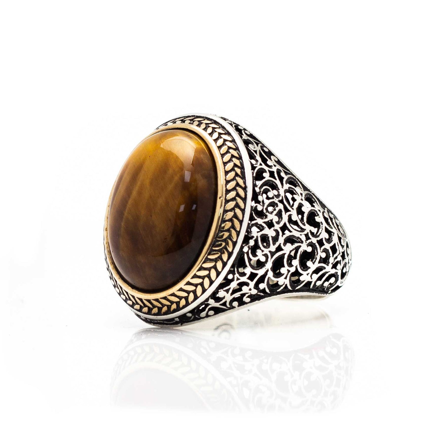 925 Zilveren Heren Ring Met Tijgeroog Ovale Steen LMR214