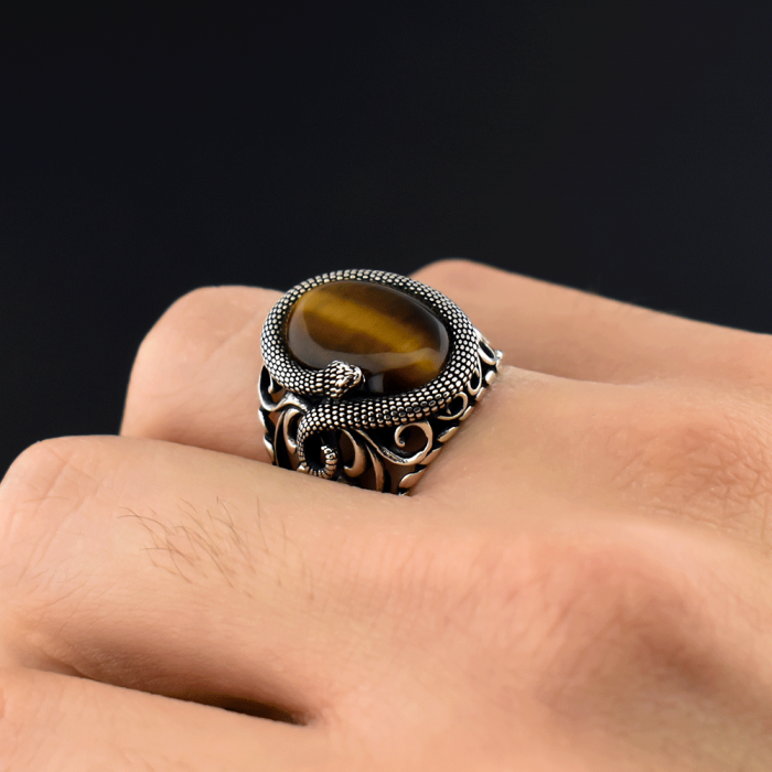 Schlangenring - 925er Sterlingsilber mit Tigerauge