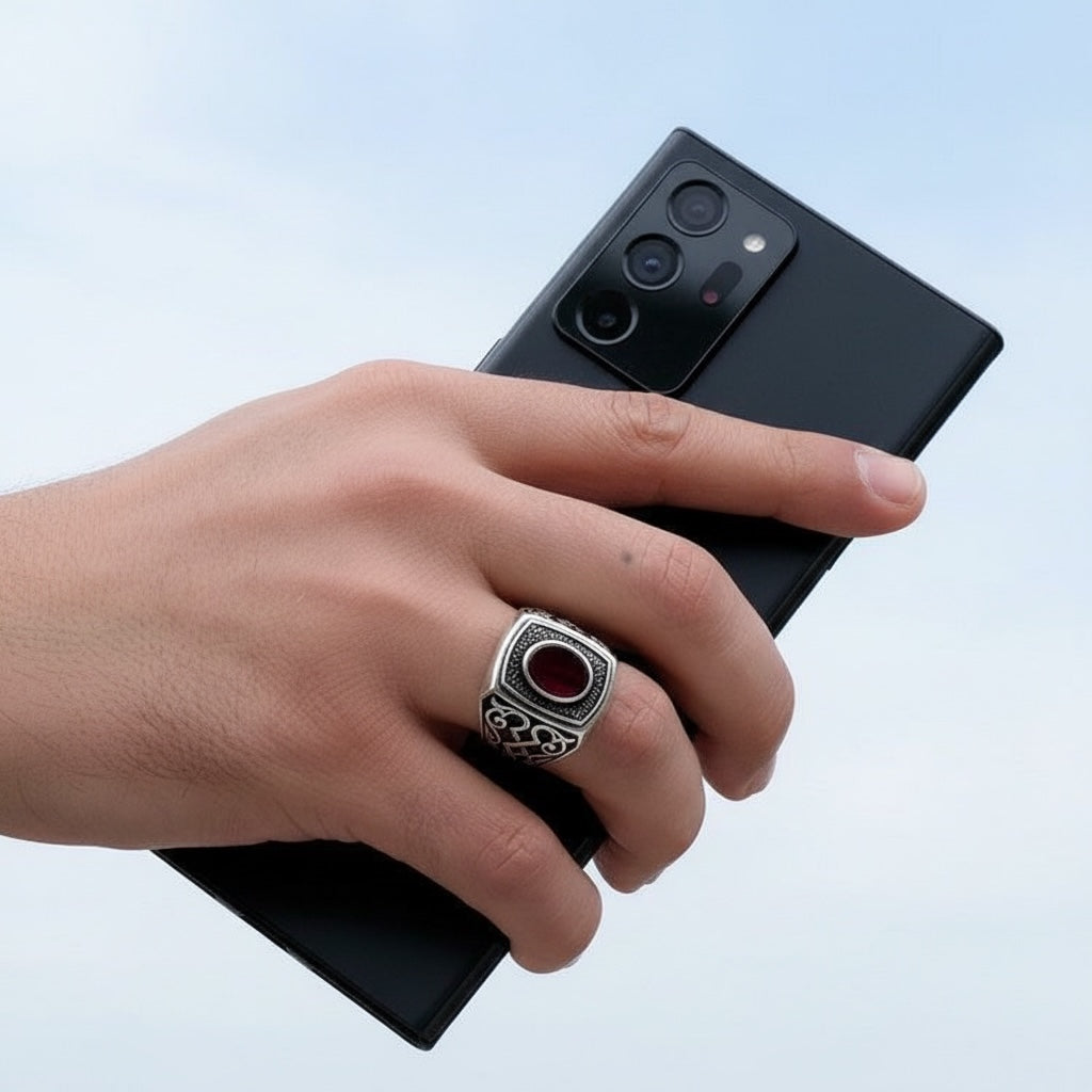 Silbermännerring mit Achatstein