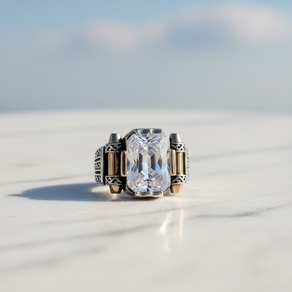 Herrenring mit weißer Zirkonia - 925 Sterlingsilber