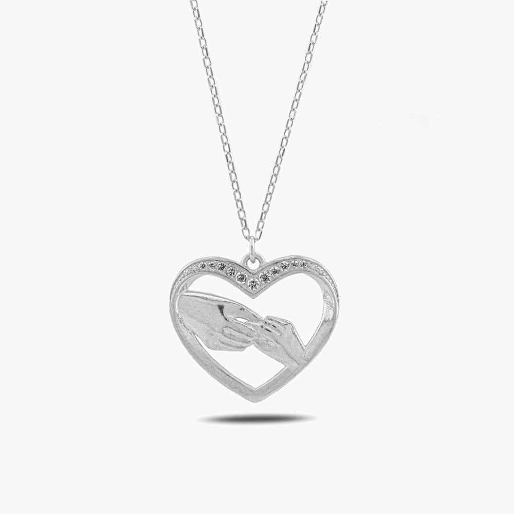 Silberne Hand-Herz-Halskette für Mutter und Kind