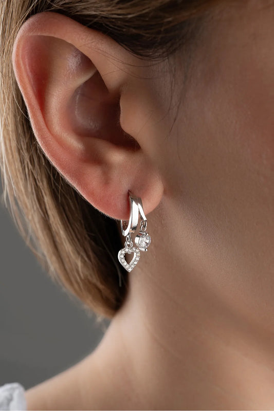 Double Heart Glow – 925 Sterling Zilver Oorbellen