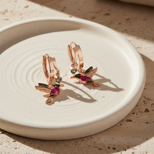 Hummingbird -Charme - 925 Sterling Silberohrringe