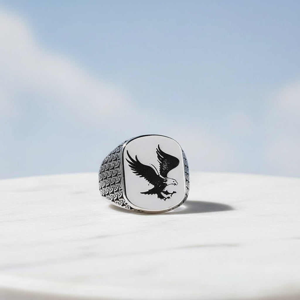 925 Sterling Silber Herrenring mit Adlermotiv
