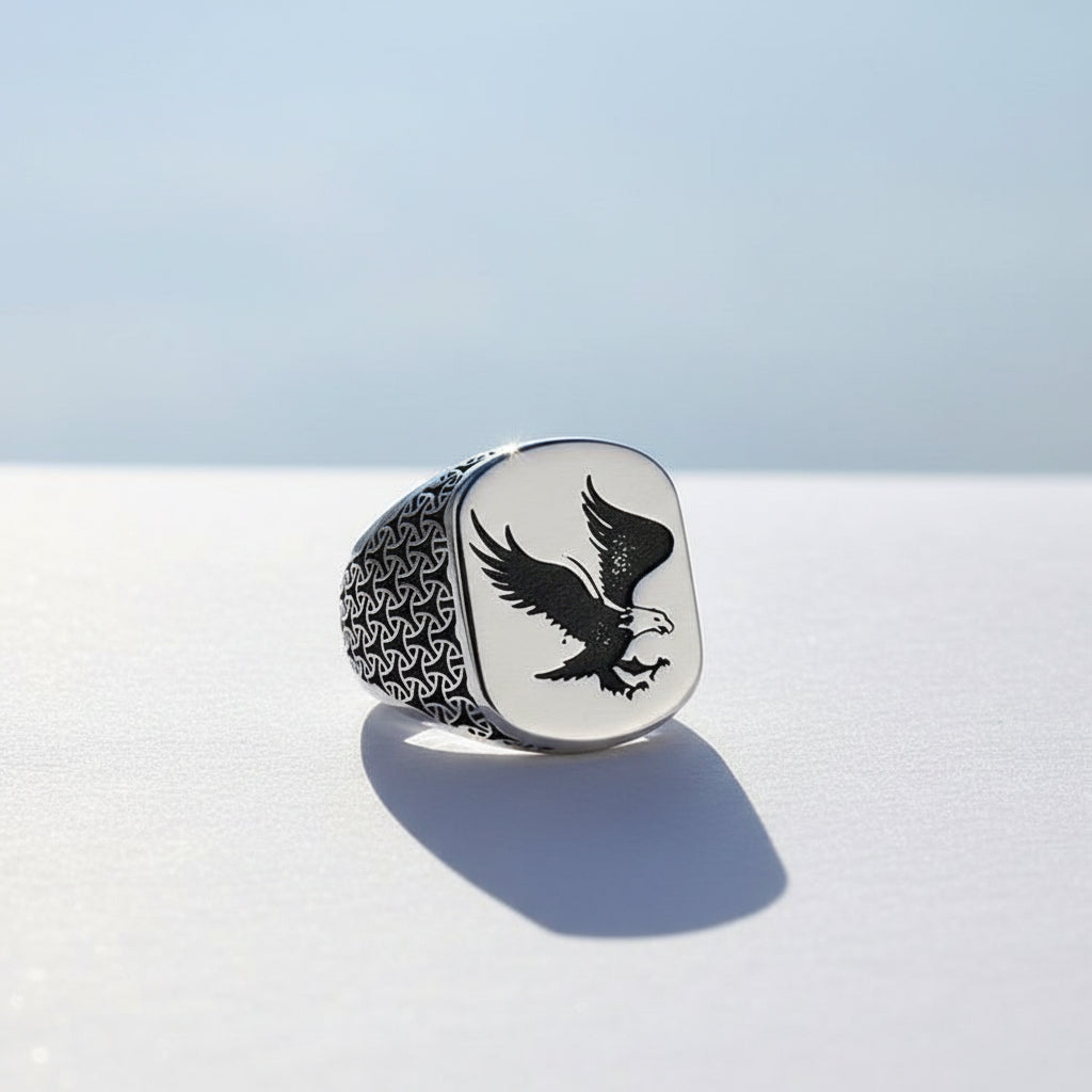 925 Sterling Silber Herrenring mit Adlermotiv