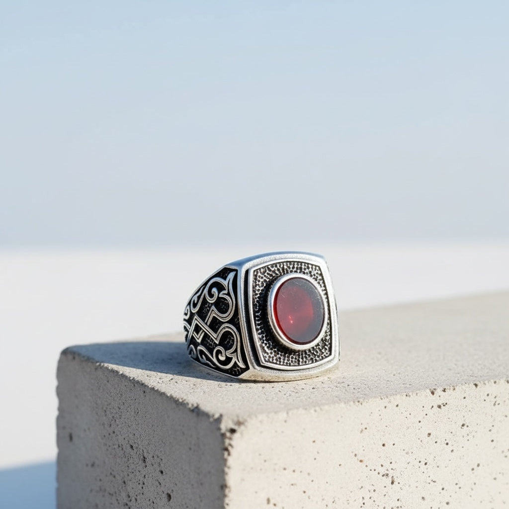 Silbermännerring mit Achatstein