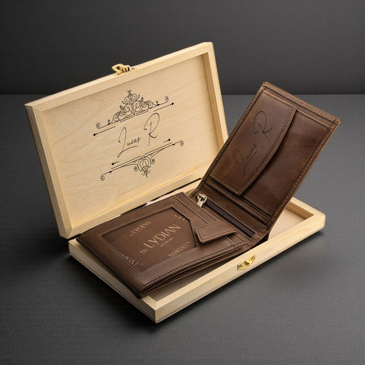 Braune Herrenbrieftasche aus echtem Leder (mit Namen)