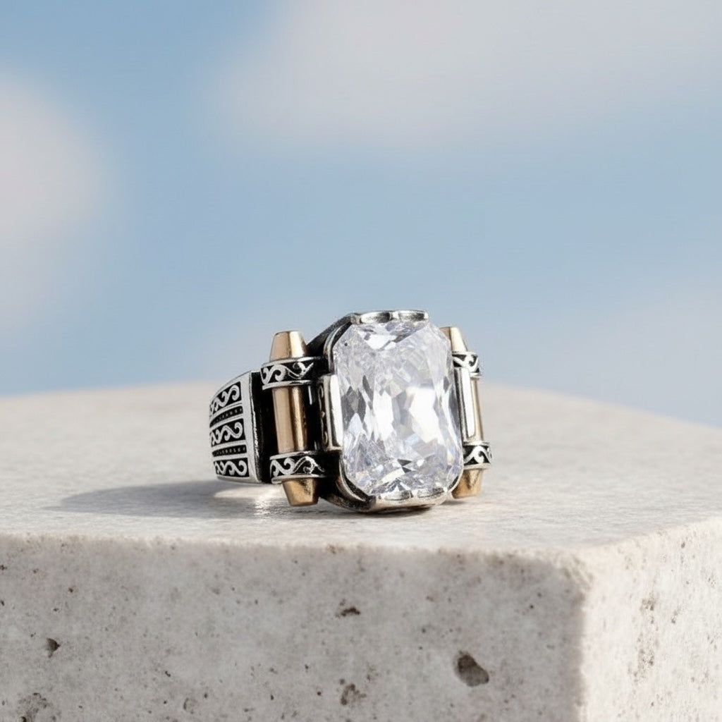 Herrenring mit weißer Zirkonia - 925 Sterlingsilber