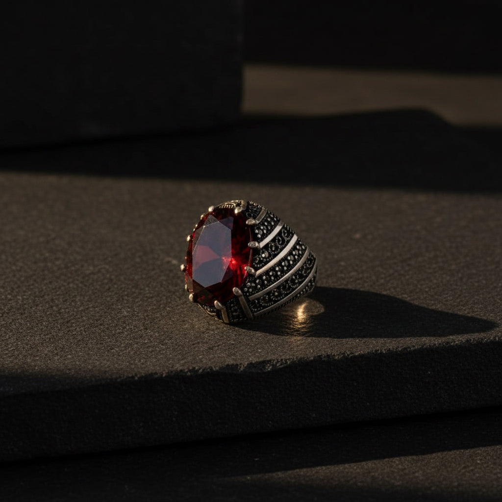 Rode Zirkonia Herenring | 925 Zilver