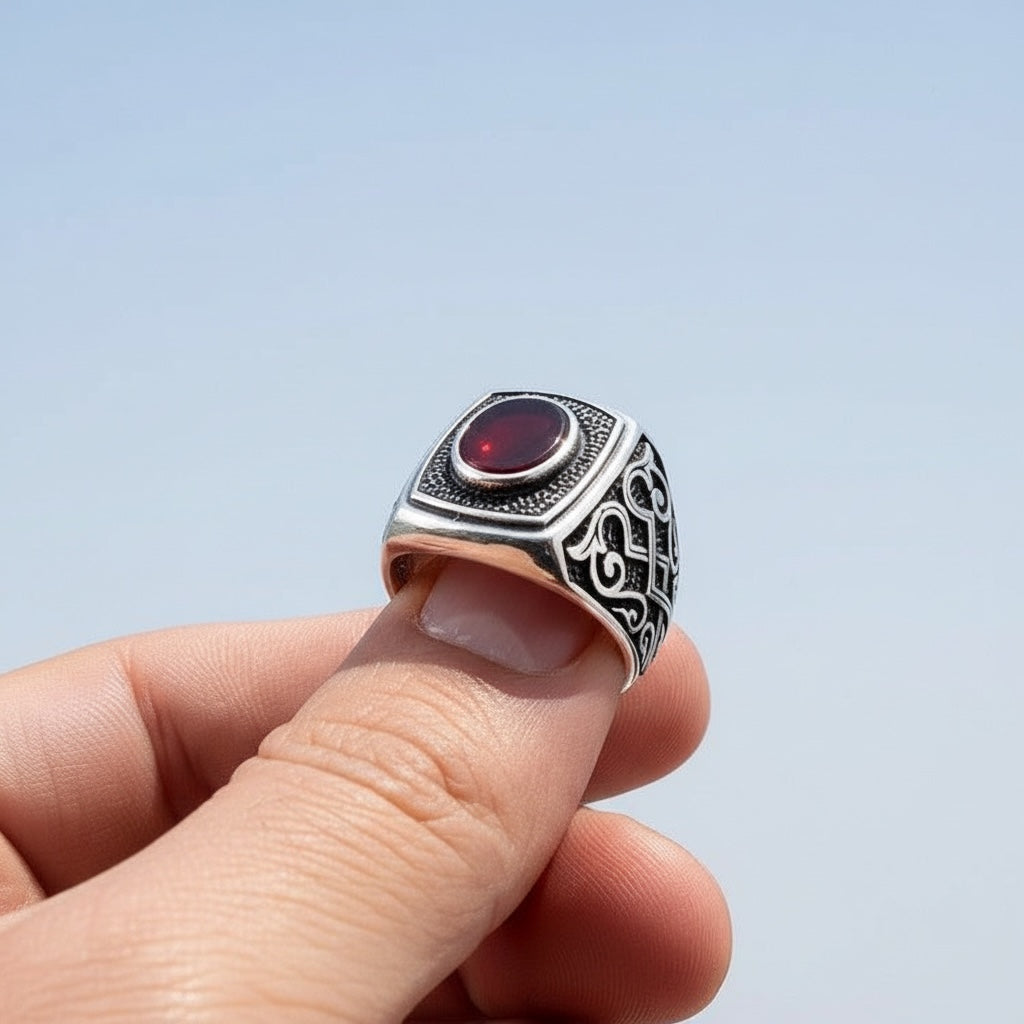 Silbermännerring mit Achatstein