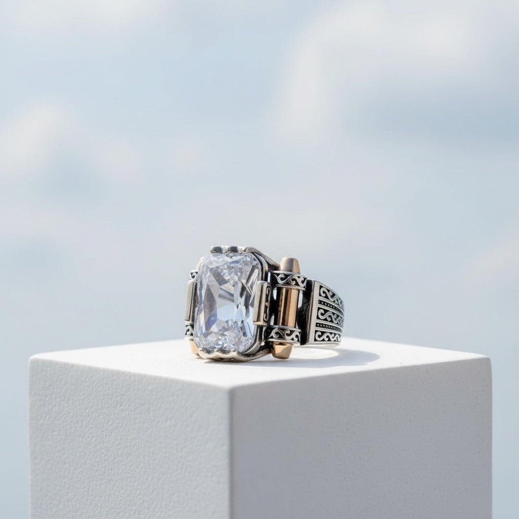 Herrenring mit weißer Zirkonia - 925 Sterlingsilber