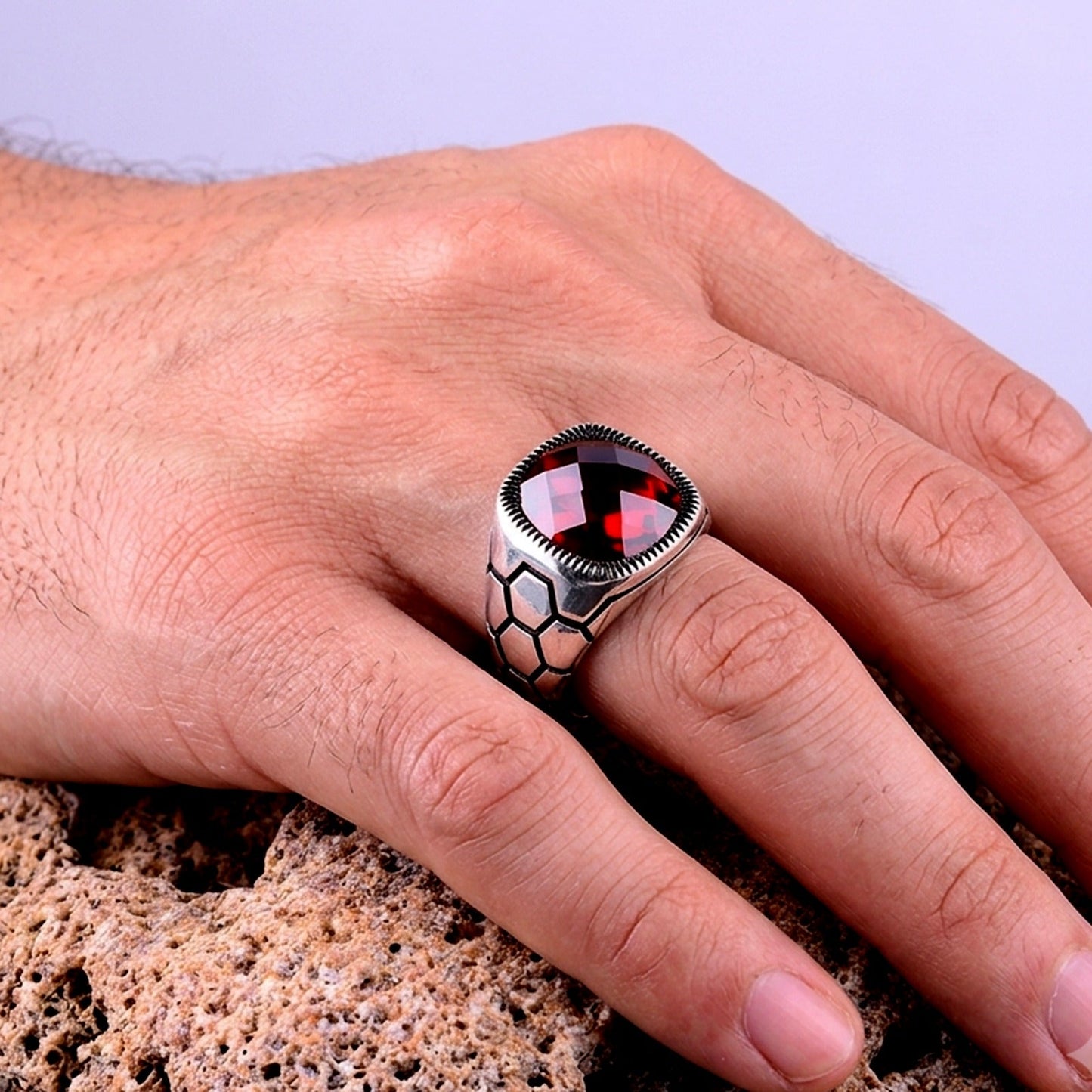 Rode Zirkonia Herenring | 925 Zilver