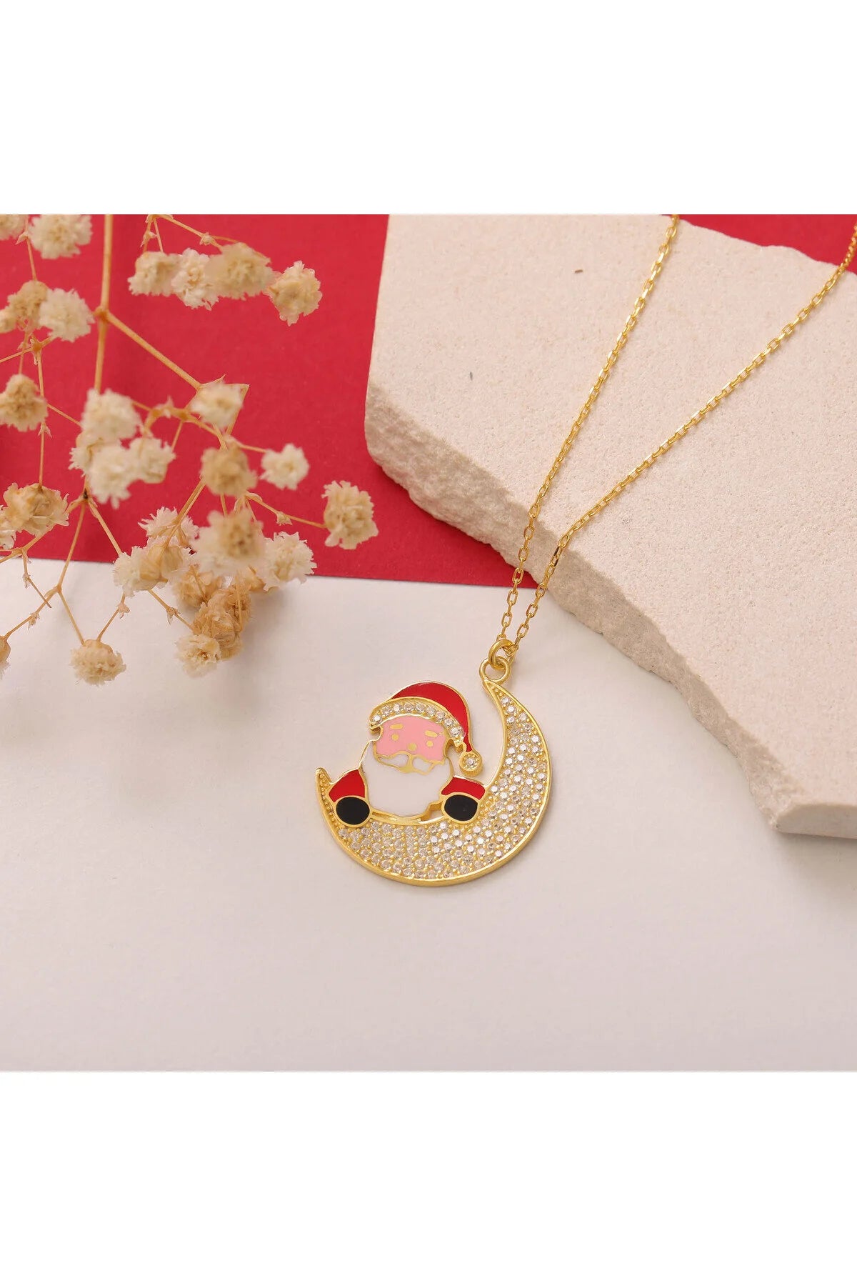 Halskette „SantaMoon“ aus 925er-Sterlingsilber mit Weihnachtsmann auf Mond