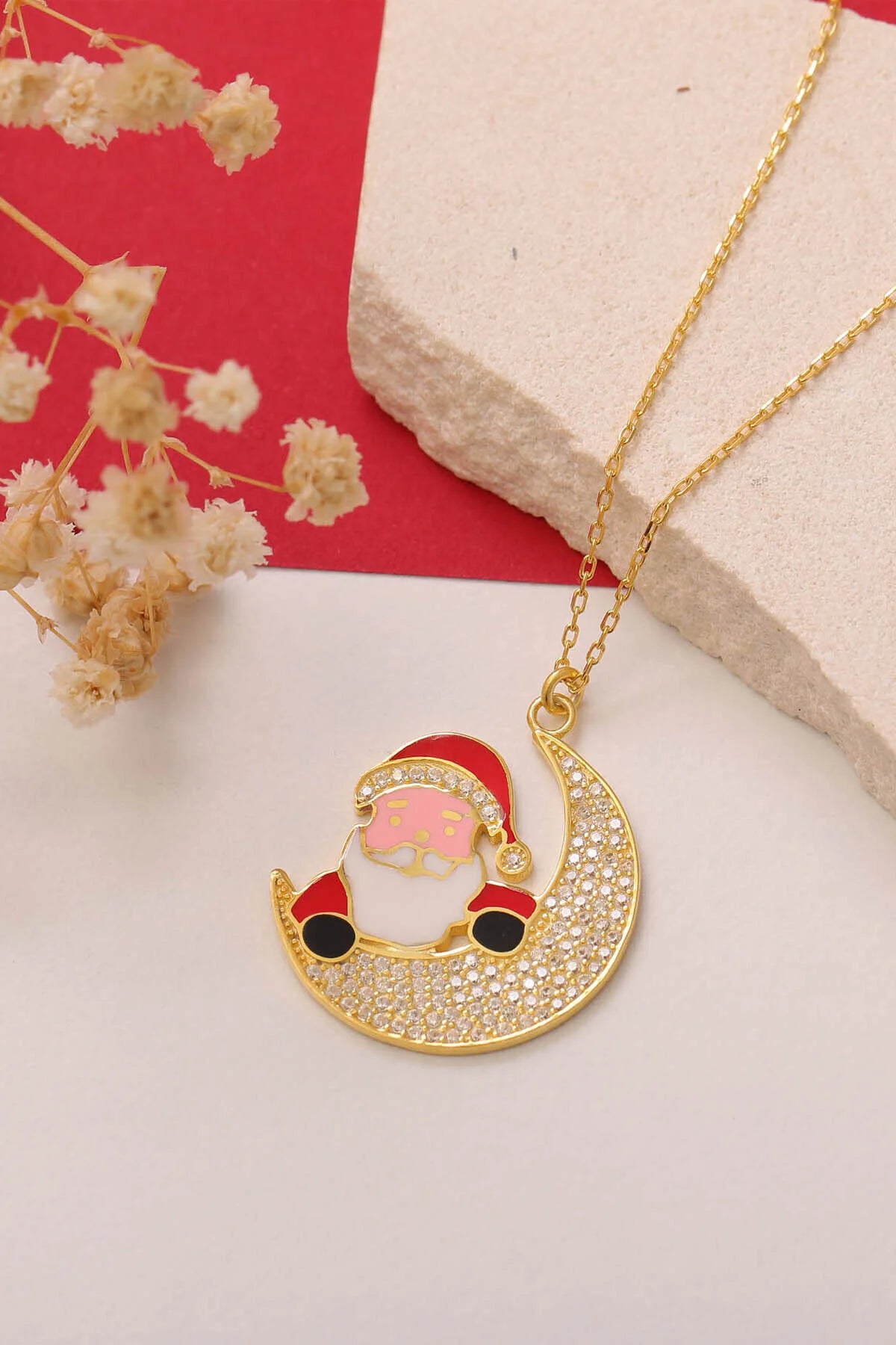 Halskette „SantaMoon“ aus 925er-Sterlingsilber mit Weihnachtsmann auf Mond