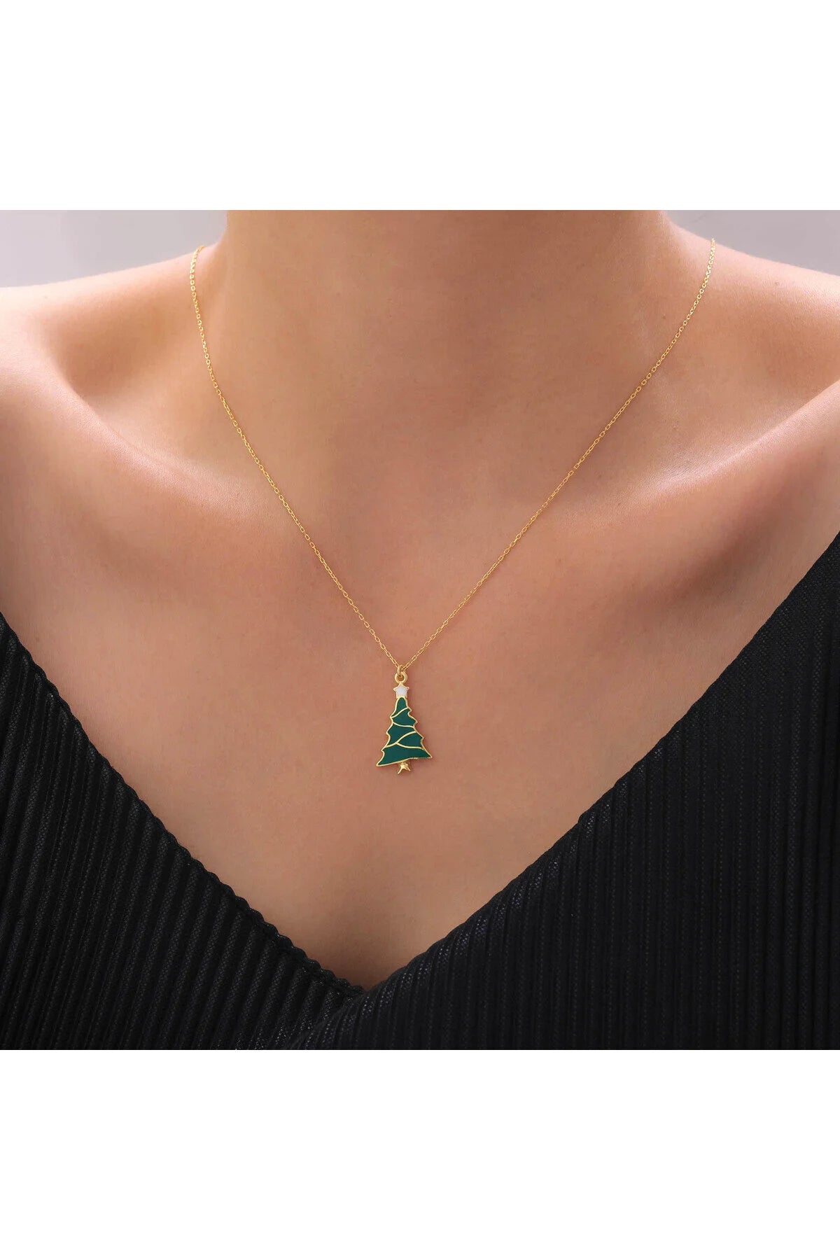 Halskette mit Weihnachtsbaum-Anhänger aus 925er-Sterlingsilber