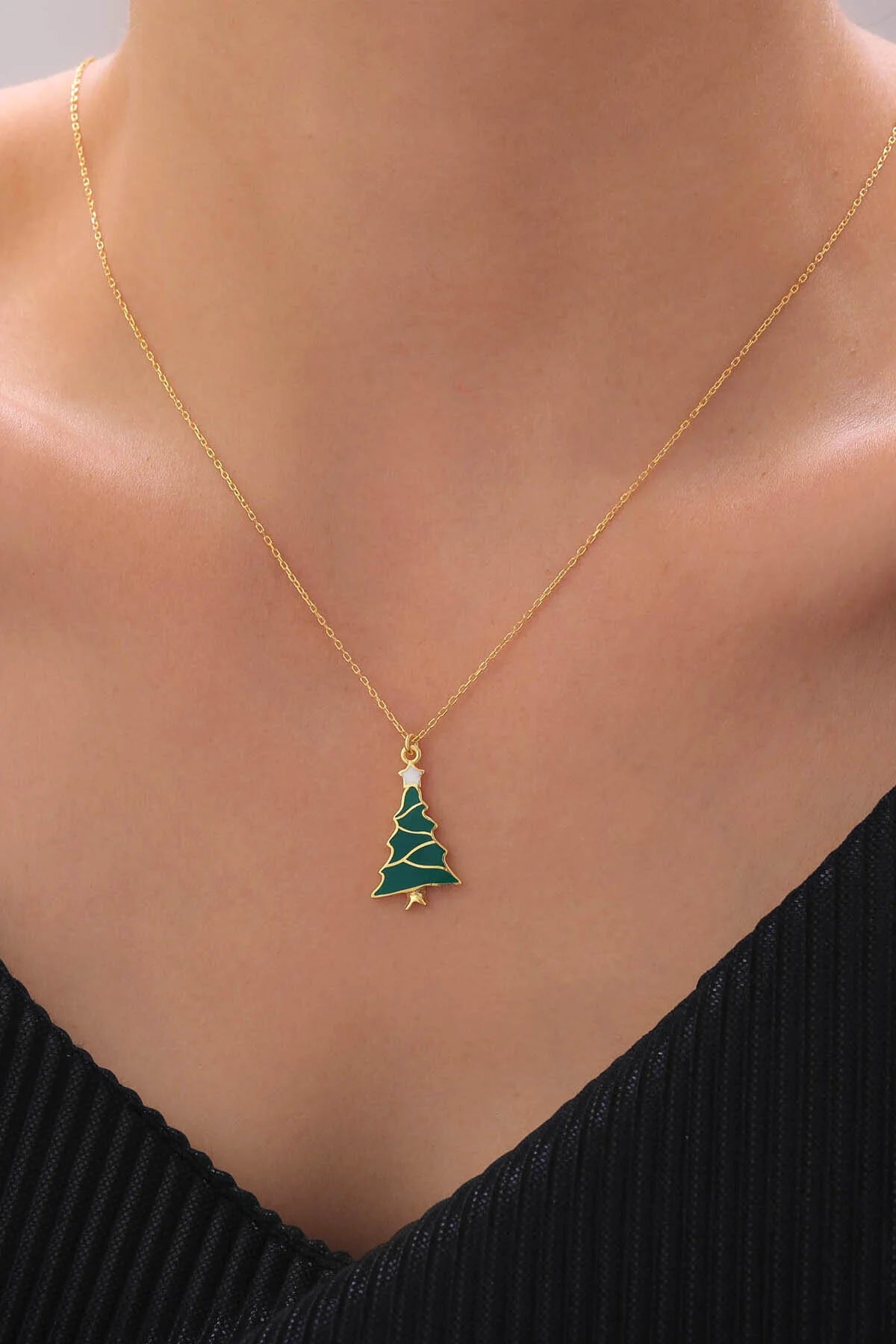 Halskette mit Weihnachtsbaum-Anhänger aus 925er-Sterlingsilber