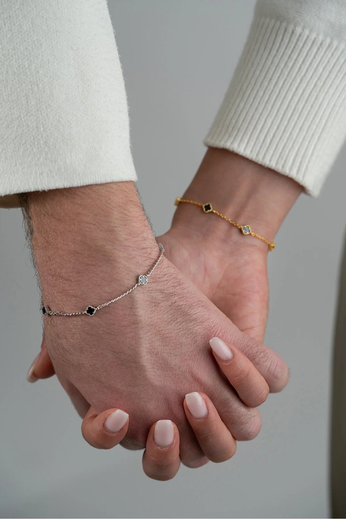 Vierblättriges Kleeblatt-Armband-Set aus 925er Sterlingsilber für Paare