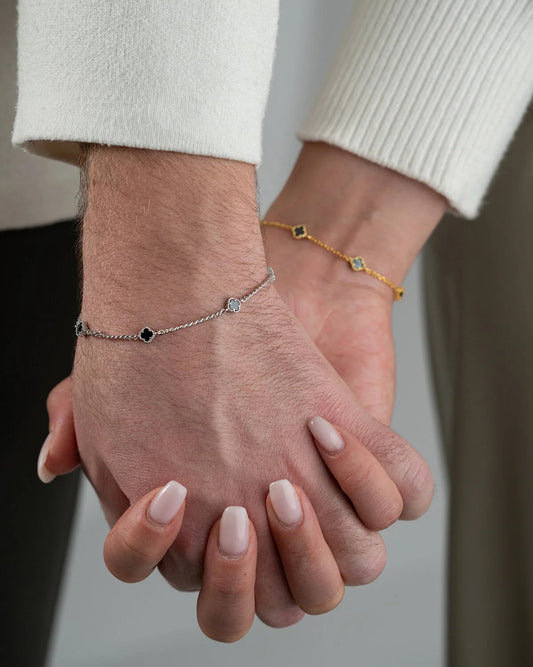 Vierblättriges Kleeblatt-Armband-Set aus 925er Sterlingsilber für Paare