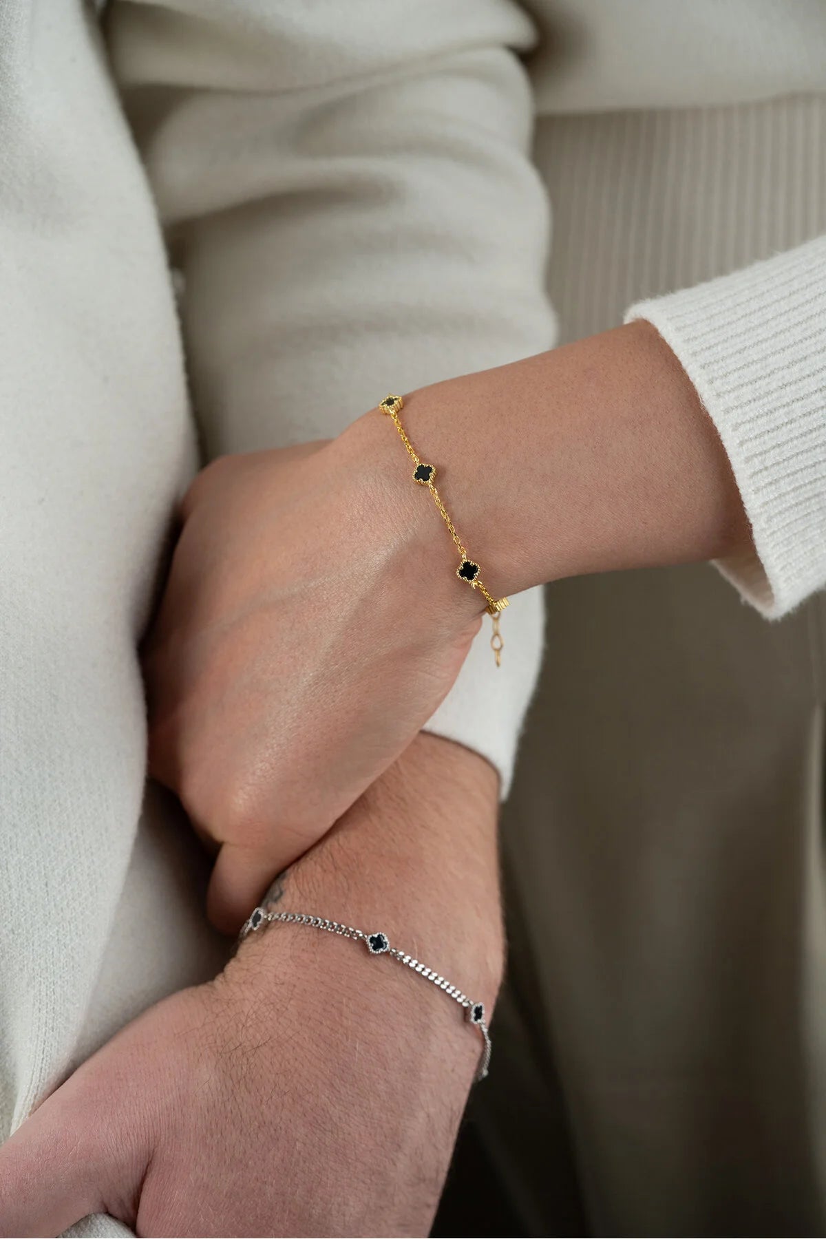 Vierblättriges Kleeblatt-Armband-Set aus 925er Sterlingsilber für Paare