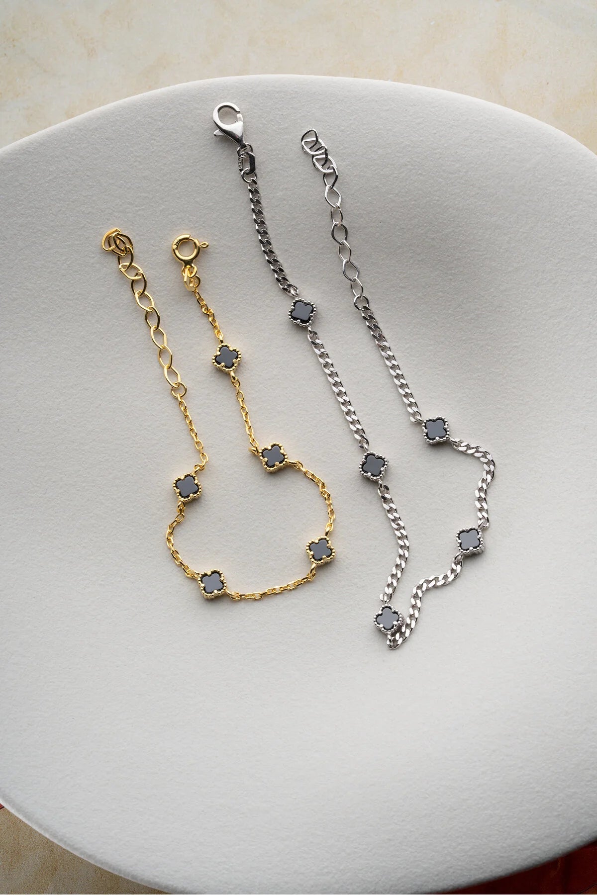 Vierblättriges Kleeblatt-Armband-Set aus 925er Sterlingsilber für Paare