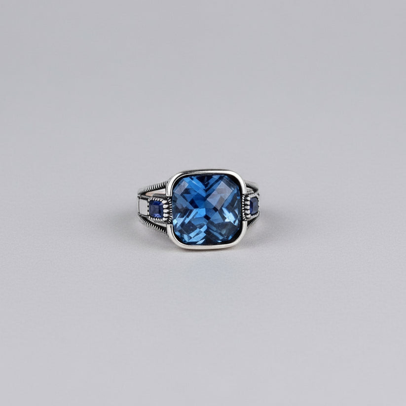 925 Zilveren Herenring met Blauwe Steen