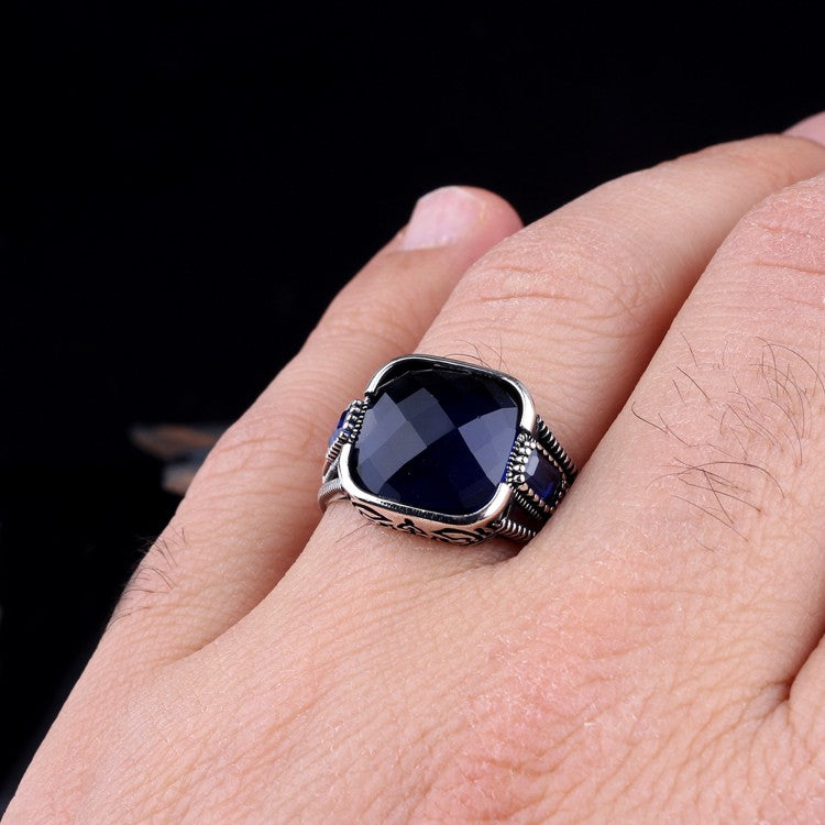 925 Zilveren Herenring met Blauwe Steen