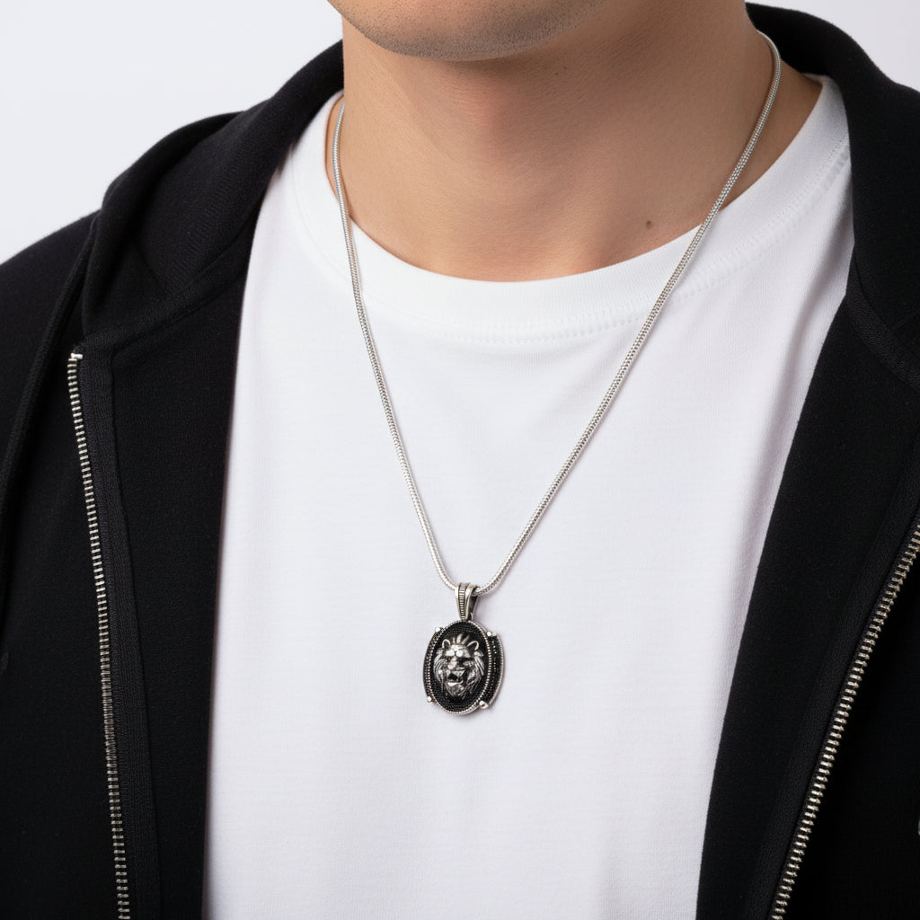 925 Zilver Herenketting met Leeuw Hanger en Microstenen
