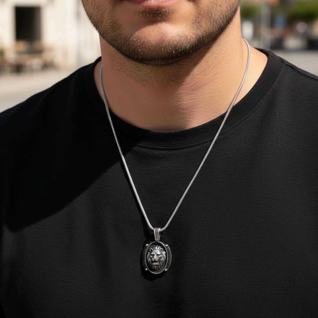 925 Zilver Herenketting met Leeuw Hanger en Microstenen