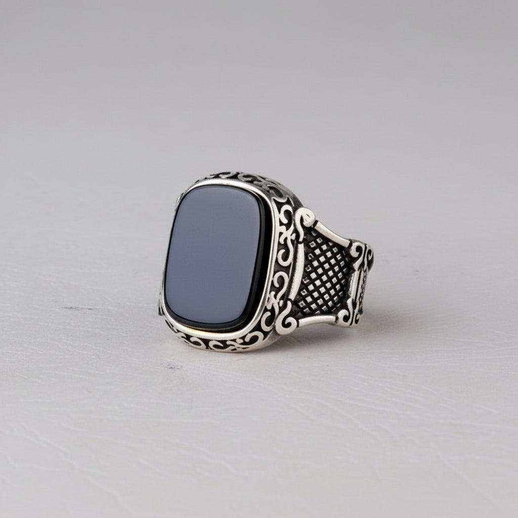 Herenring van 925 Zilver met Onyx Steen