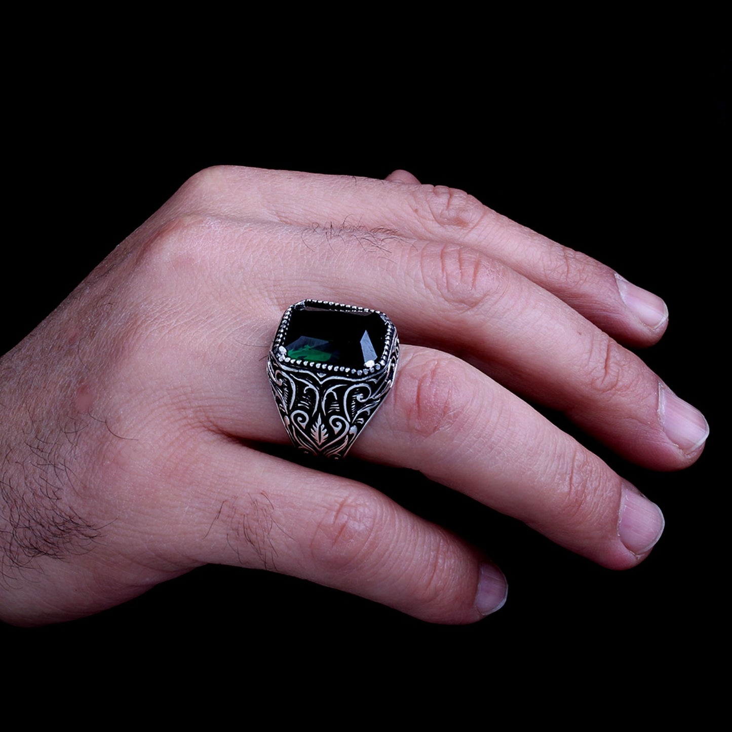 925 Sterling Zilveren Herenring met Groene Zirkoon Steen