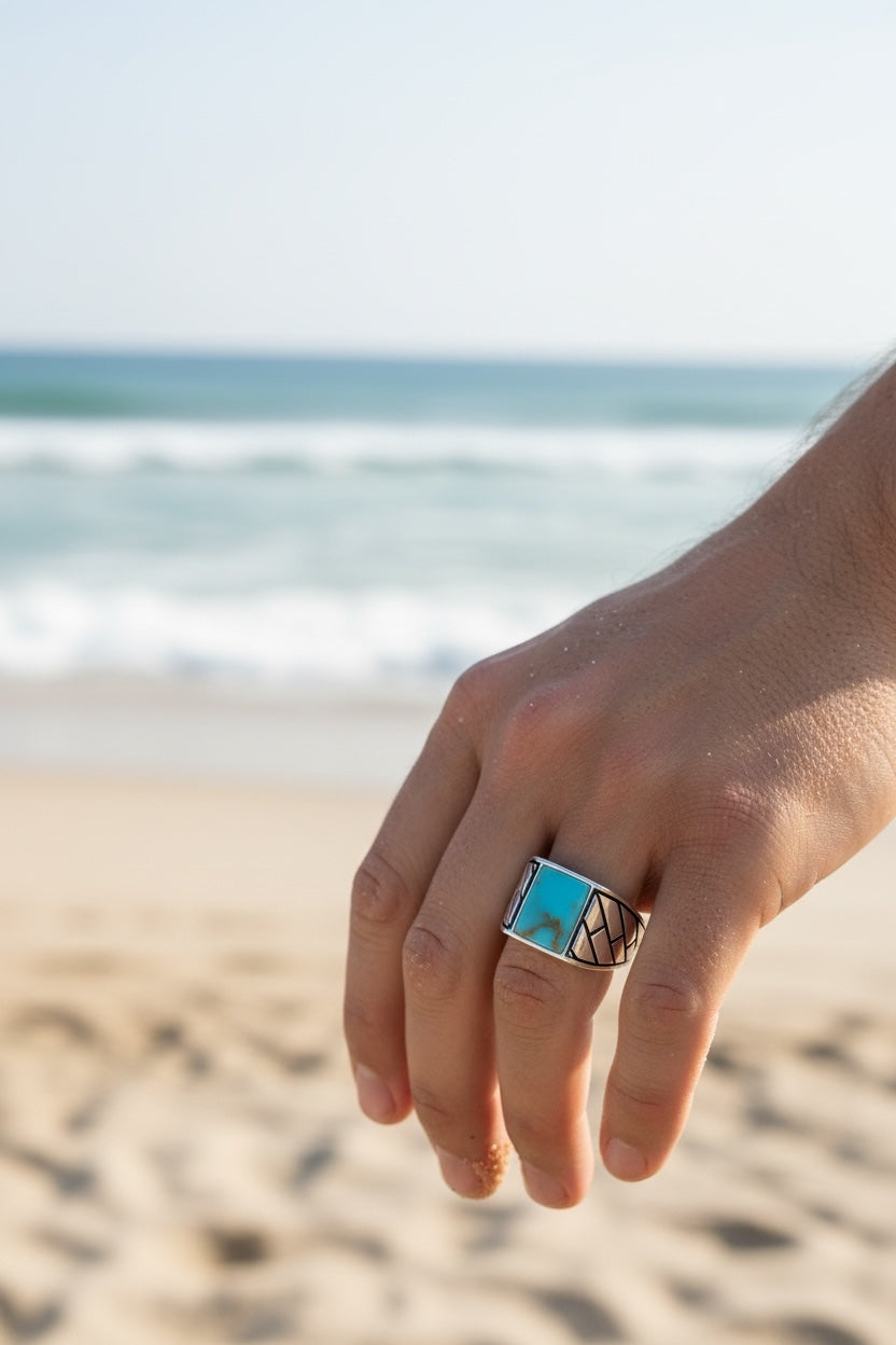 925 Sterling Zilveren Herenring met Turkoois Steen