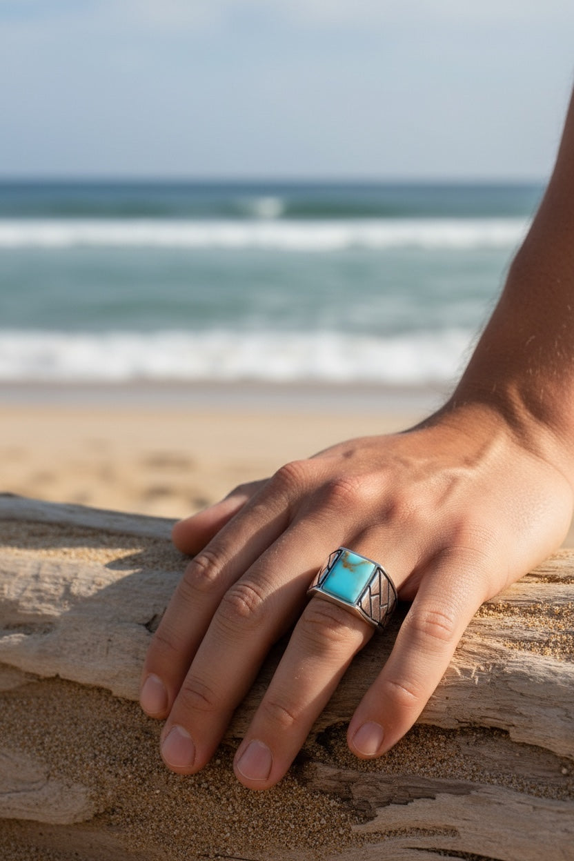 925 Sterling Zilveren Herenring met Turkoois Steen