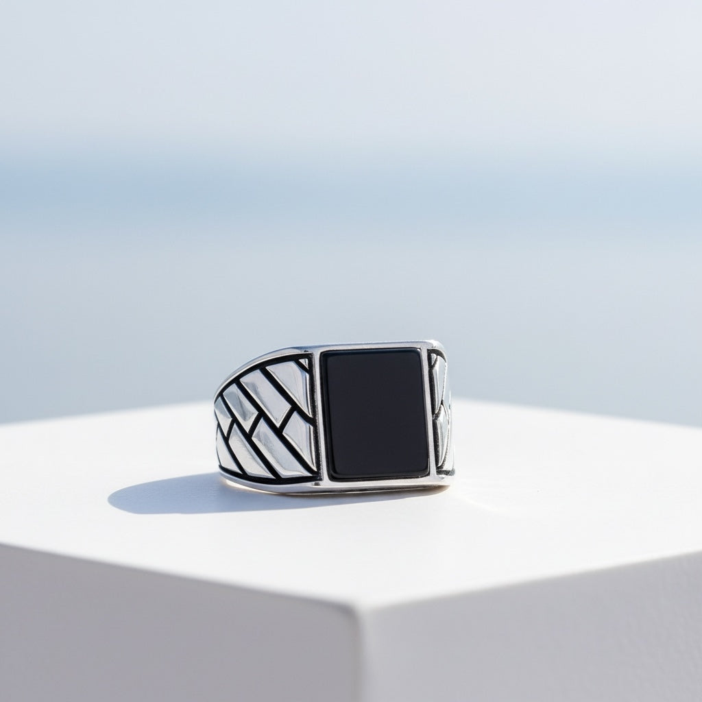 925 Sterling Zilveren Herenring met Onyx Steen