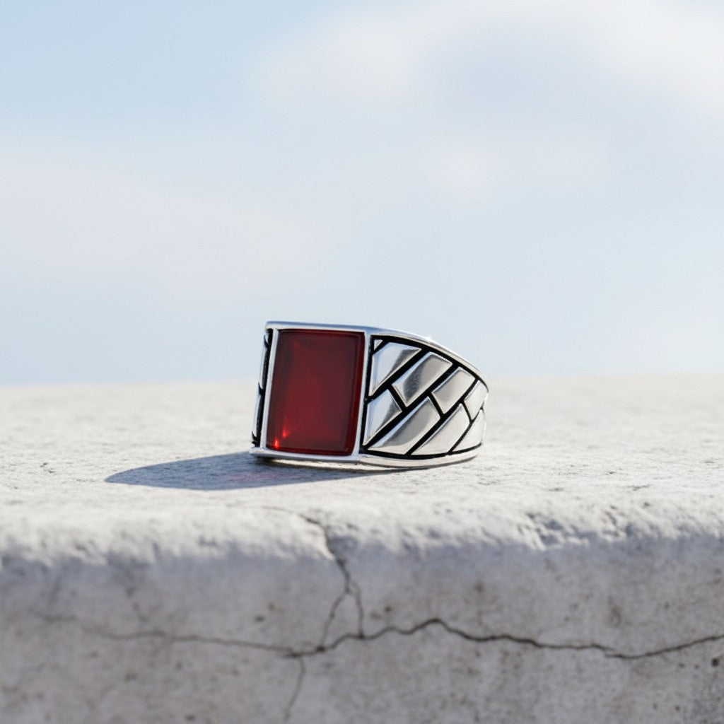 925 Sterling Zilveren Herenring met Agaat Steen