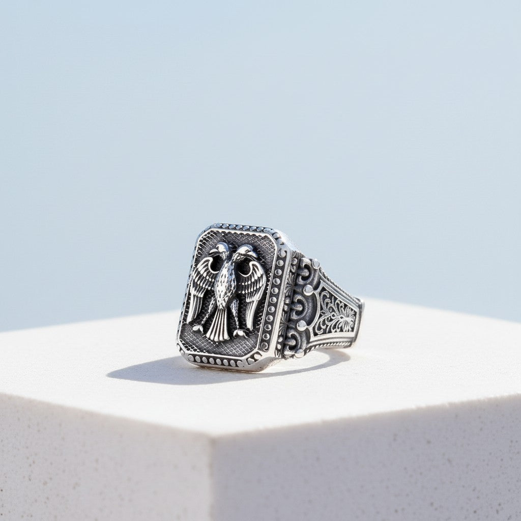 925 Sterling Zilveren Herenring met Seltsjoekse Adelaar