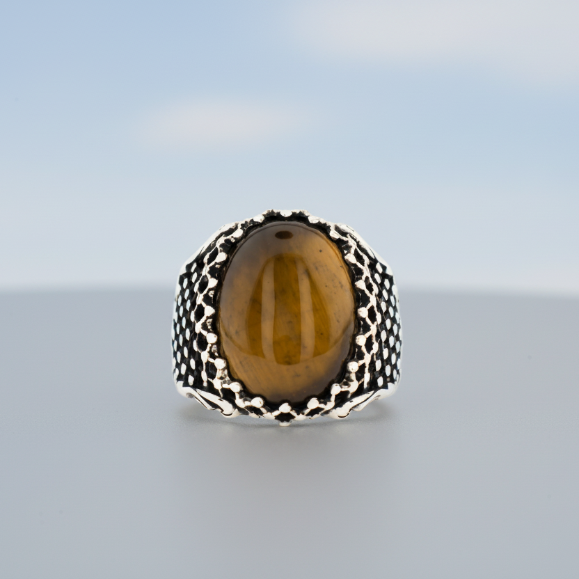 Ovaler Ring aus Sterlingsilber mit Tigeraugenstein BLK001