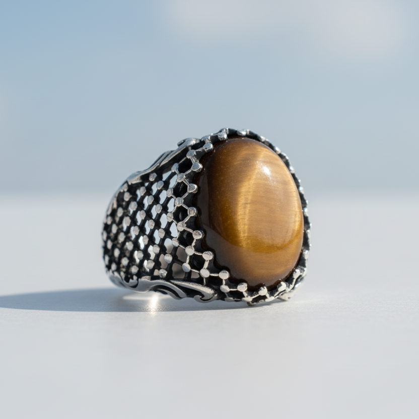Ovaler Ring aus Sterlingsilber mit Tigeraugenstein BLK001