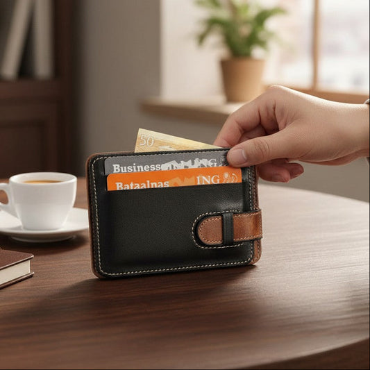 Schwarze Lederbrieftasche mit Namen 040-04