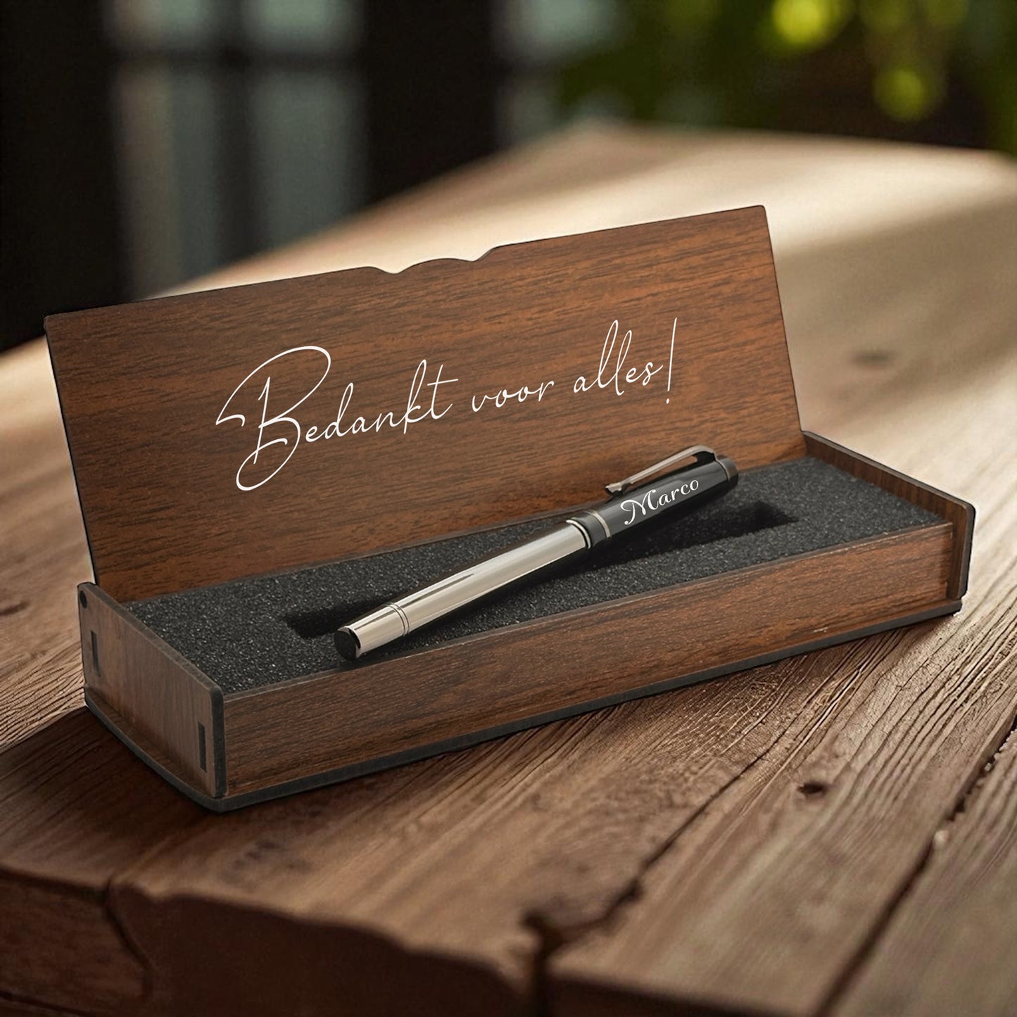 Gepersonaliseerde Pen Set - Schrijfset Met Gegraveerde Houten Doos